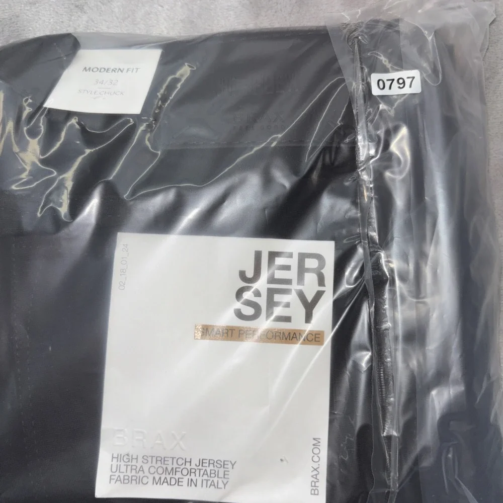 Brax Chuck Hi Flex‎ Jersey Knit Performance Pants Black Stretch 34x32 NWT Italy